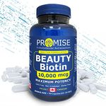 Promise Beauty Biotin High Potency Capsules 10,000 mcg - Vitamin B7 for Rapid Hair Growth Support and Healthy Metabolism- Soft Skin and Strong Nails- Made In Canada (90 Count (Pack of 1))