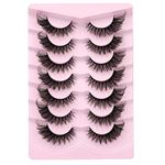 Cat Eye Fake Lashes Dramatic False Eyelashes Faux Mink Lashes Extension Wispy Fluffy Natural Look 7 Pairs Pack Fox Eye Lash 8D Volume Thick long Reusable Light Cruelty-Free