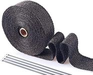 Exhaust Wrap 1" x 16' Roll for Motorcycle Fiberglass Heat Shield Tape with 4PC Stainless Ties 1" x 16' Black