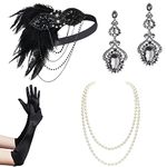 BABEYOND 1920s Flapper Accessories Set Gatsby Costume Accessories 20s Flapper Headband Pearl Necklace Gloves Cigarette Holder (Set-10) Black