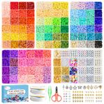 Fournine 18000 Pcs Clay Beads Bracelet Making Kit, 96 Colours 5 Boxes Flat Polymer Heishi Beads for Friendship Bracelet Jewellery Necklace Making Kit, DIY Crafts Gift for Teen Girls
