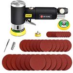 SI FANG Mini Air Sander Kit, 1/2/3inch Random Orbital Sander Car Polisher with 45Pcs Sanding Discs & 3Pcs Backing Pads, High Speed Pneumatic Grinder Tools Machine for Metal & Wood Polishing(Black)