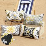 Phantoscope Set of 4 Outdoor Waterproof Throw Decorative Pillow Cover Geometric Boho Farmhouse Pillows Cushion Case for Patio Furniture Tent Sunbrella, Gray and Yellow 12x20 Inches