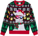Enlifety Kids Ugly Christmas Sweaters Boys LED Light Up Xmas Knitted Pullover Long Sleeve Funny Alpaca Jumpers Size 13 14