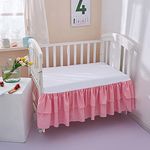 JSD Pink Crib Bed Skirt Dust Ruffle Double Layer Brushed Microfiber Nursery Crib Toddler Bedding Skirt for Baby Girls 14" Deep Drop