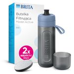 BRITA Sports Water Filter Bottle Model Active Dark Blue (600ml) incl. 2x MicroDisc Filters- squeezable BPA-free on-the-go bottle, filters chlorine, organic impurities, hormones and pesticides