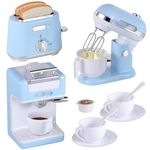 Kitchen Appliances Toys, Kids Play Kitchen Accessories Set, Play Pretend Kitchen Toys for Kids Age 4-8, Coffee Maker, Blender, Mixer, Toaster with Realistic Light and Sounds for Kids Ages 3+ (Blue)