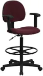 Flash Furniture Bruce Burgundy Fabric Drafting Chair with Adjustable Arms (Cylinders: 22.5''-27''H or 26''-30.5''H)