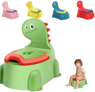 Dinosaur Potty Training Seat - Comfortable Toddler Potty Toilet Seat with Non-Slip Mat, Backrest & Soft Lid, Portable Potty Training Chair for Boys & Girls 1-6 Years, Safe Toddler Potty Chair (Green)