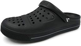 AMOJI Garden Clogs Men Gardening Shoes Women Shower Slippers Lady Summer Rubber Slippers Clog Sandals Femme Sandale Homme Sabots De Jardin AM1820 Black Size 15 Women/13 Men