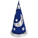 ArtCreativity Wizard Hat for Kids, Set of 2, Velour Pointed Hat for Merlin, Gandalf, Dumbledore Halloween Costume, 17 Inch Navy Hat with Silver Moon and Stars, Game Prize for Boys and Girls