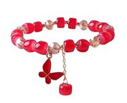 El Regalo 1 PC Butterfly Crystal Beads Tassel Bracelet With Cute Enamel Butterfly Charms for Girls/Teens/Women (Red Butterfly)