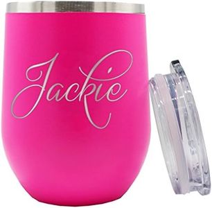 The Wedding Party Store Personalized 12 oz Insulated Stemless Wine Tumbler - Custom Engraved and Monogrammed (Hot Pink)