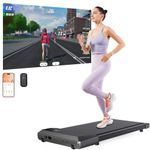 DeerRun Walking Pad Treadmill Under Desk, 2 in 1 Portable Mini Desk with 300LBs Capacity for Office Home, 2.5HP Small Lightweight Running Jogging Machine LED Display|Remote Control