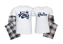 Personalised King and Queen Couples Tartan Pyjamas Multiple Colours Red Navy Green Pink Blue His and Hers Wedding Anniversary Valentines Gift Present Husband Wife Matching Original Design Pyjamas PJ's