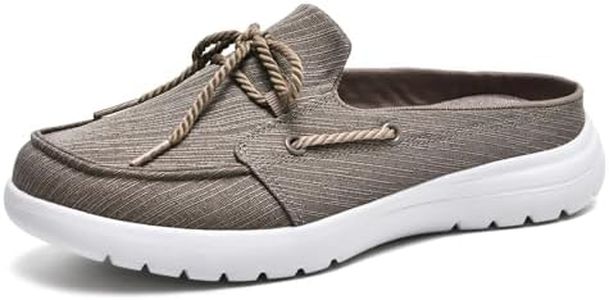 Buyrew Mules for Women Slip on Shoes Comfortable Knit Canvas Walking Flats with Arch Support Breathable Clogs House Slippers Camel 10