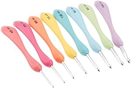 Hicello 8Pcs Ergonomic Grip Sharp Crochet Hook Aluminium Knitting Needles