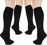 WKLOUYHE 4 Pairs Girls Knee High Socks Cotton School Uniform Socks Kids Soccer Socks Outdoor Long Tube Socks_Pack Of 4(Black,9-10 Years)