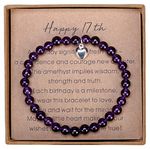 Giuesytic 17 Year Old Girl Gifts for Birthday Amethyst Bead Bracelet with Sterling Silver Heart Charm 17th Birthday Gifts for Girls with Card and Gift Box