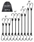 20 Pcs Mini Short Bungee Cords Assorted Sizes with 6mm Diameter & 2.5X Stretch, Black Small Bungee Straps with Excellent UV Protection & Upgraded Steel Hooks for Small Items, 2", 4", 6", 8"