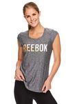 Reebok Women's Legend Running & Gym T-Shirt - Performance Short Sleeve Workout Clothes for Women - Legend Black Heather Graphic, Large