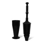 OUTSTANDER Toilet Plunger with Caddy, Powerful Drain Unblocker for Clearing Blockage in Drains, Heavy Duty and Flexible Plumbing Suction Tool for Unblocking Toilets of all Types, 60 x 13 cm, Dia 5 cm