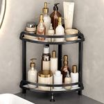 YIWANFW Corner Bathroom Countertop Organizer, 2-Tier Vanity Tray Corner Counter Shelf Makeup Organizers and Storage, Black Skincare Organizer Perfume Tray, Cosmetic Storage Shelf Kitchen Spice Rack