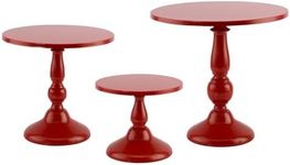 Set of 3 Red Cake Stands, QENUIITEA Metal Round Cake Holder Dessert Pie Pizza Display Stand 8" 10" 12" Serving Tray Decoration for Wedding Celebration Party Birthday Baby Shower