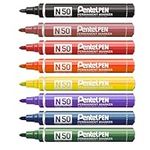 Pentel N50 Permanent Marker Pen - Bullet Nib - 1 of Each Colour - Pack of 8