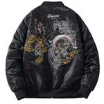 XYXIONGMAO Cyberpunk Streetwear Bomber Jackets Windbreaker Techwear ghost embroidery pattern Clothes Flight Jacket for Men, Black, 2XL