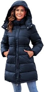 GRACE KARIN Long Puffer Coat Women Shiny Plus Size Puffer Jacket With Removable Hood, Navy, Large
