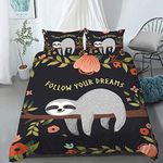 AILONEN Sloth Bedding Set Queen Size, Cute Sloth Duvet Cover for Teen Girls Boys,Superior Kids' Bedding Sets & Collections,Kawaii Comforter Cover,Microfiber Fabric,Animal Print Bedding,No Comforter