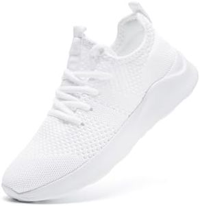 WOHHHW Women Walking Shoes Ladies Running Sneakers Breathable Mesh Sports Shoes Casual Lightweight Gym Lace up Sneakers Fitness Athletic Slip On Comfortable White US Size 8.5