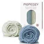 Momcozy Muslin Standard Fitted Crib Sheets, 52"x28", 2 Pack Soft Breathable Natural Cotton Baby Mattress Sheet, 360° Mattress Wrapping No Slip Boys Girls Neutral Toddler Bed Sheet, Sky Blue Grey