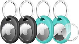 Syncwire Case for AirTag [4 Pack], Full Protective AirTag Holder with 304 Stainless Steel Keyring [Scratch-Resistant] [Anti-Lost] Soft TPU Itag Cover for Keys, Luggage, Bag, Pet Collars -Black+Green