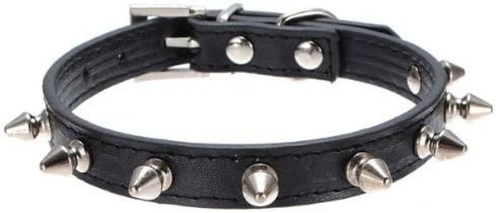 Dogs Kingdom Pu Leather One Row Studded Spiked Adjustable Dog Collar Black XS