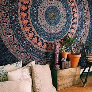 Indian-hippie-gypsy Bohemian-psychedelic Cotton-mandala Wall-hanging-tapestry-multi-color Large-mandala Hippie-tapestry (Queen (84x90Inches)(215x230Cms))