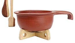 Craftsman India Perfection of Pottery Clay Handi OR Earthen pot for Cooking & Serving with Lid 1.5 Liter Unglazed (RED)