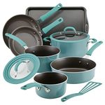 Rachael Ray Cook + Create Nonstick Cookware/Pots and Pan Set, 10 Piece, Agave Blue