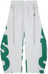 Aelfric Eden Print Baggy Barrel Sweatpants Wide Leg Pants for Women Men Casual Elastic Waist Unisex Graphic Lantern Trouser Grey XS