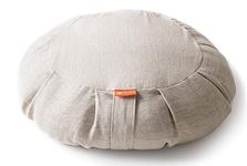 Halfmoon Round Zafu Meditation Cushion, Premium Yoga Pillow/Bolster with Buckwheat Fill (Natural, Linen)