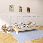 Need Sleep Montessori Children's Bed 90 x 200 cm with Fall Protection and Slatted Frame Junior Bed Toddler Client Bed from 2 Years Low for Girls and Boys Made of Wood