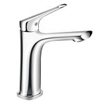 ECHVELCI Single Lever Basin Sink Tap Hot and Cold Water Countertop Basin Mixer Chrome-Plated Brass Basin Faucet for Washroom with 60CM Flexible G1/2 Inch Hoses UK Standard (Chrome)