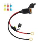 RIIEYOCA 12V 24V Cigarette Lighter Socket Extension Cable,Fixed Thread Car Cigarette Lighter Female Outlet to Eyelet Ring Terminal Cord with Waterproof Cover and 20A Fuse for Cars,etc.（0.3M/1FT）