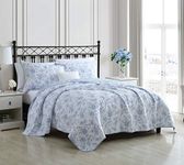 Laura Ashley Home | Walled Garden Collection | Quilt Set - 100% Cotton - Cozy, Soft and Breathable - Reversible & Medium-Weight for All Season Bedding, King, Blue