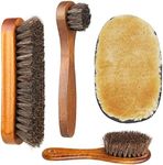 Shoe Brush Set - Horsehair Brush for Shoe Shine Polish Buff - 3 Pcs Shoe Polish Dauber Applicator Brushes + 1 Pc Shoes Polish Cloth Glove