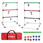 Win SPORTS Ladder Toss Outdoor Game Set Indoor Ladder Ball Toss Game with 6 Weighted Bolos, Carrying Case and Sand Weighted PVC Piping,Games for Adults, Kids, Family