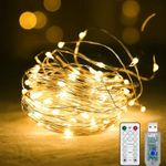 USB Fairy String Lights, 33FT 100LED Christmas Fairy Lights, Indoor Fairy Lights Waterproof Copper Wire, Remote with 8 Modes/Dimmable/Timer for Bedroom Wedding Party Xmas Decor, Warm White