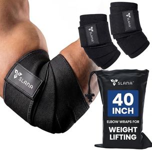 SLANA Elbow Wraps for Weightlifting – 40” Long Adjustable Compression - Elbow Sleeves Weightlifting Men with Hook-and-Loop Closure – Support for Heavy Pressing, Strength Training & Lifting Stability
