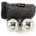 Top Chi® 1 lb. 1.5" Solid Stainless Steel Baoding Balls with Carry Pouch. Non-Chiming Chinese Health Balls for Hand Therapy Exercise and Stress Relief